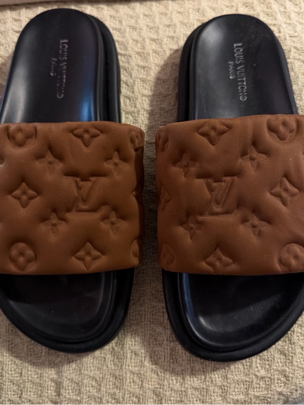 Women's Brown Monogram Slide Sandals